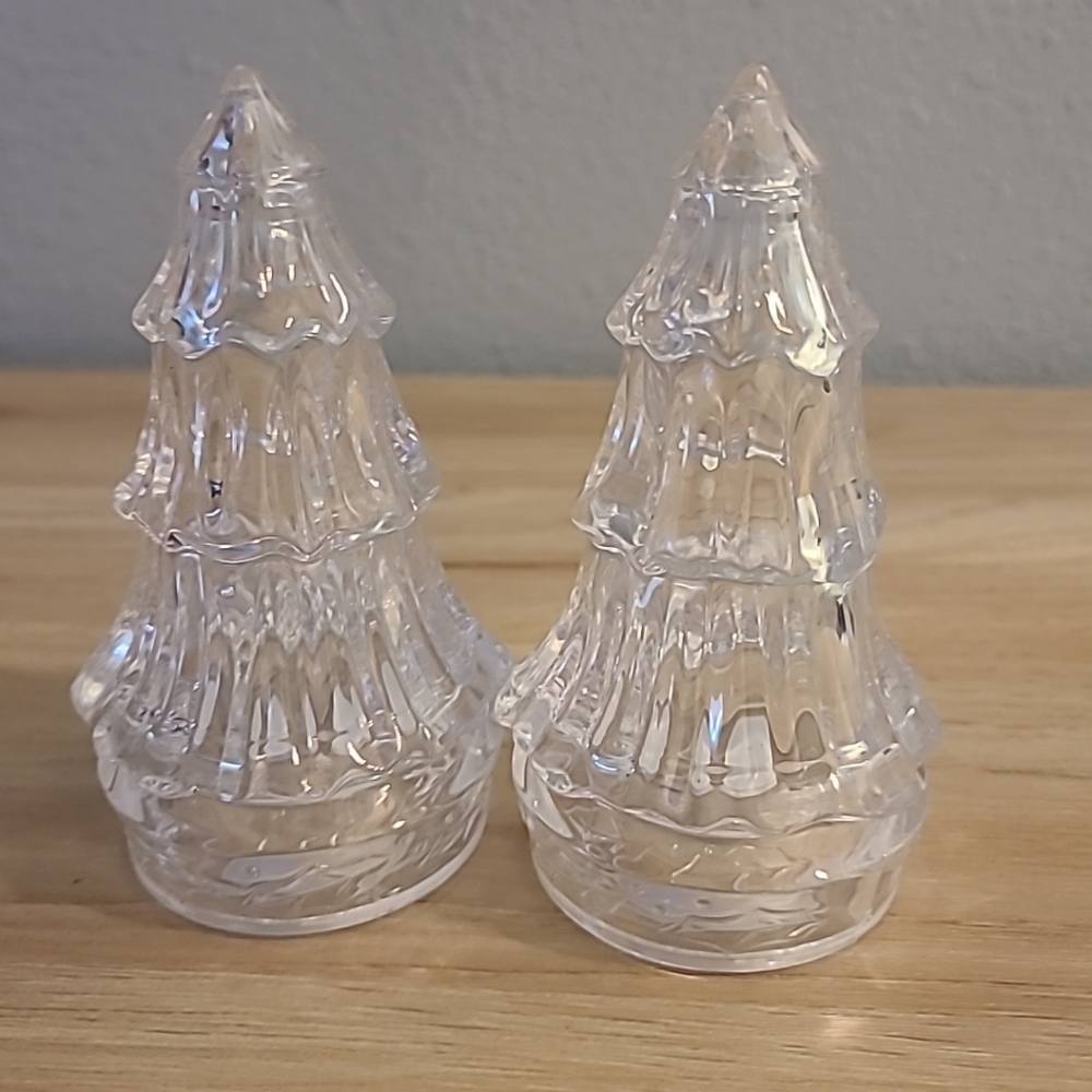 Vintage Clear Plastic Traditional Christmas Tree Salt Pepper Shakers